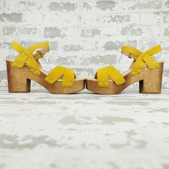 New Sam Edelman Josefine Mustard Suede Block Heel Platform Sandals E454 - Picture 7 of 12